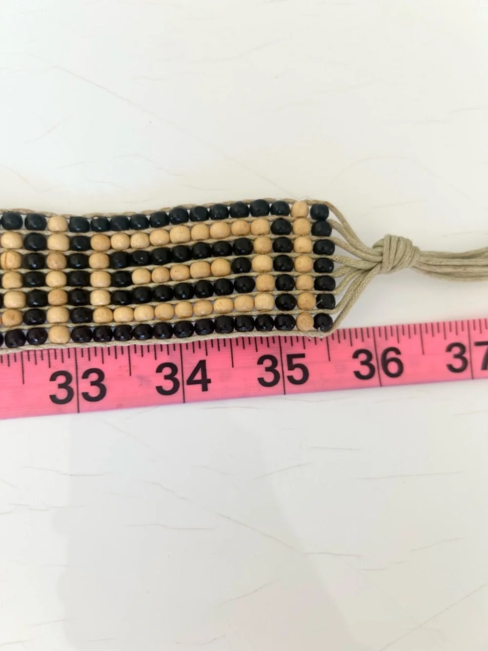 Vintage Boho Black and Beige Beaded Tassel Tie Belt Festivals Coachella